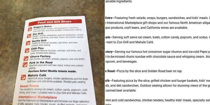 Zoo Grill Menu