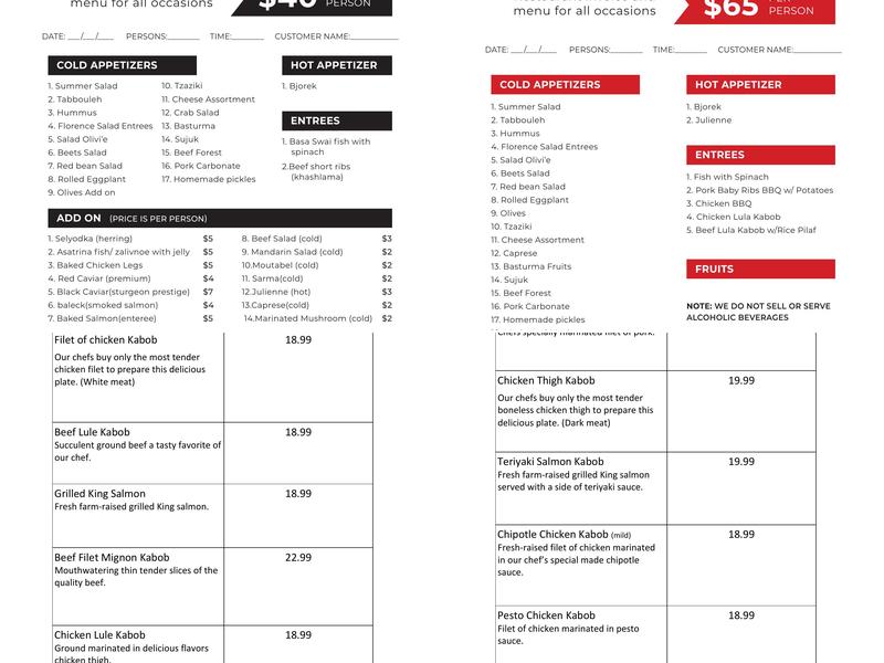 Ruby Restaurant and Venue Menu