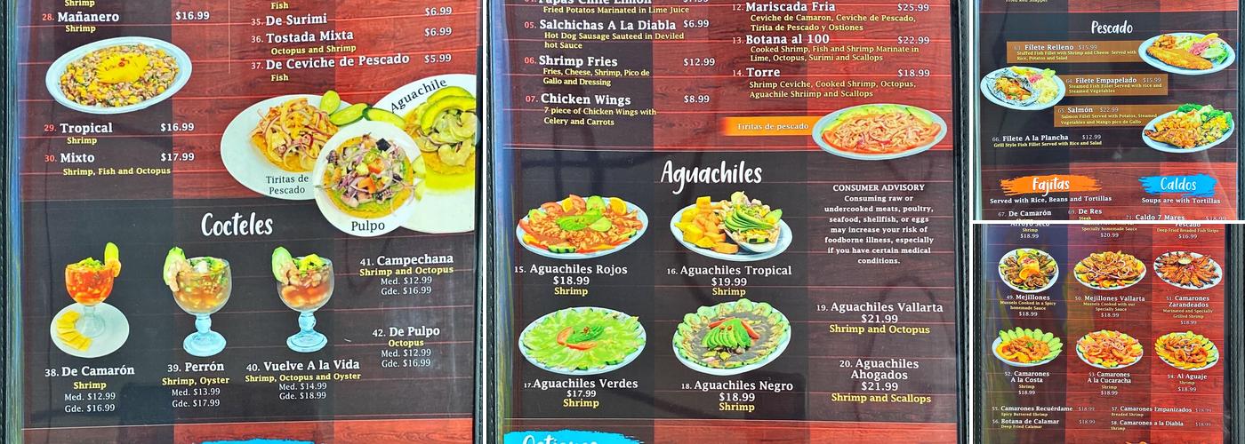 Mariscos El Vallarta Menu