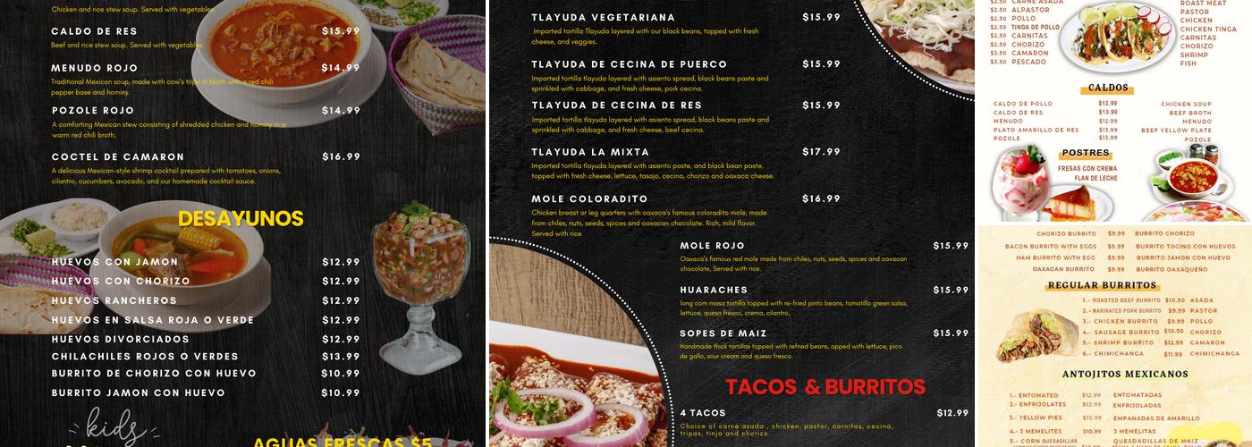 La Oaxaqueña Mexican Food llc Menu