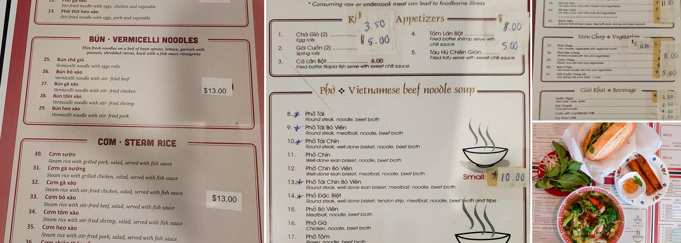 Phở Ba Menu