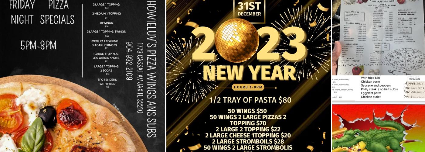 Howieluv's pizza wings and subs Menu