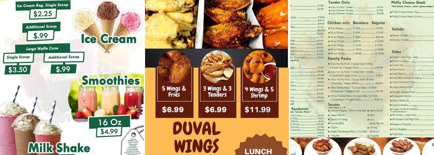 Duval wings Menu