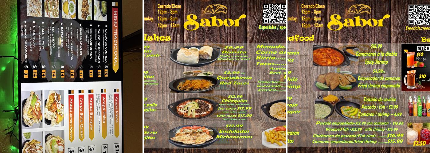 Sabor Restaurant Menu