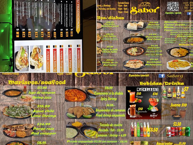Sabor Restaurant Menu