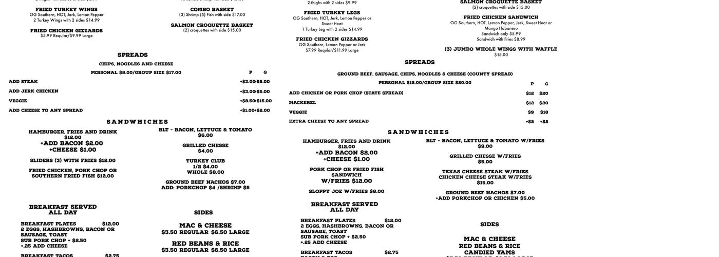The Trap Kitchen Menu