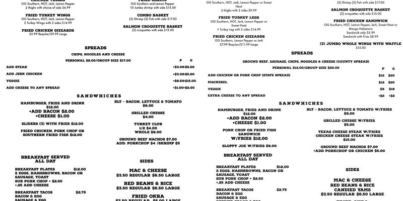 The Trap Kitchen Menu
