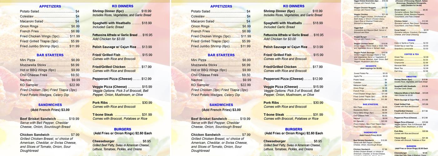 KO Underground Restaurant Menu