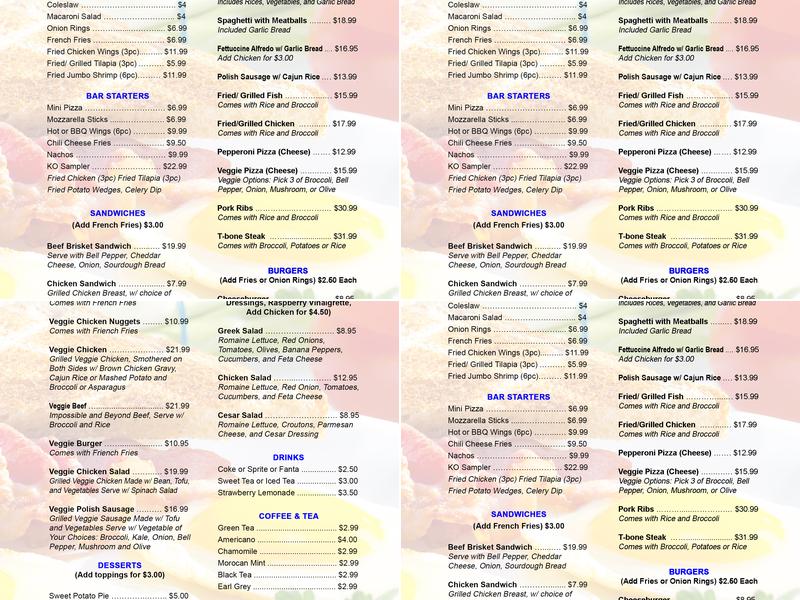 KO Underground Restaurant Menu