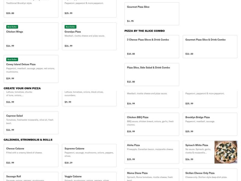 A Brooklyn Pizzeria Menu