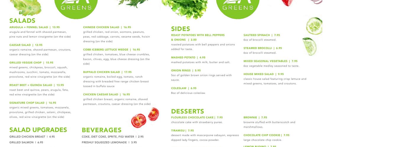 LA Greens Menu