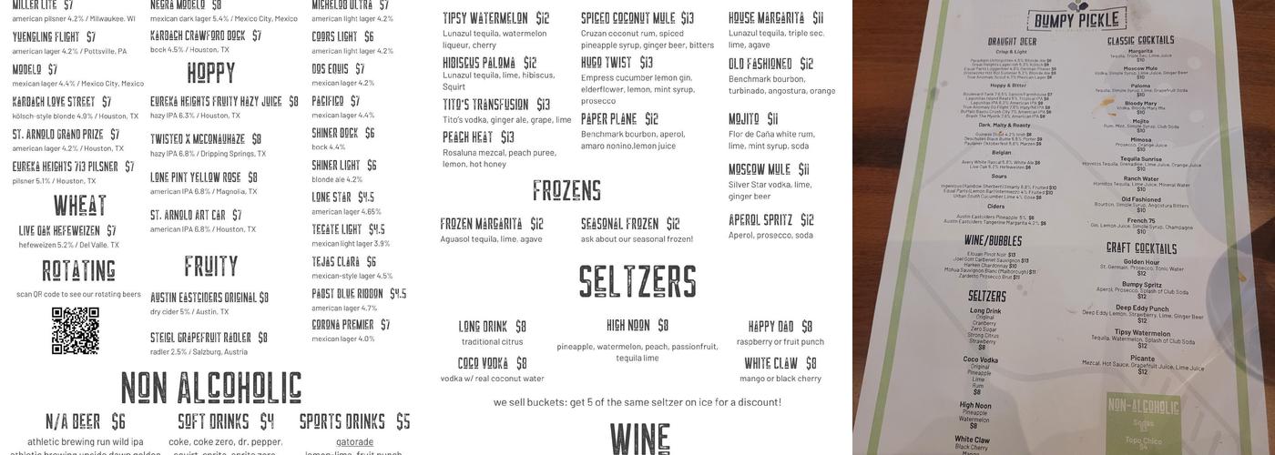 Bumpy Pickle Menu