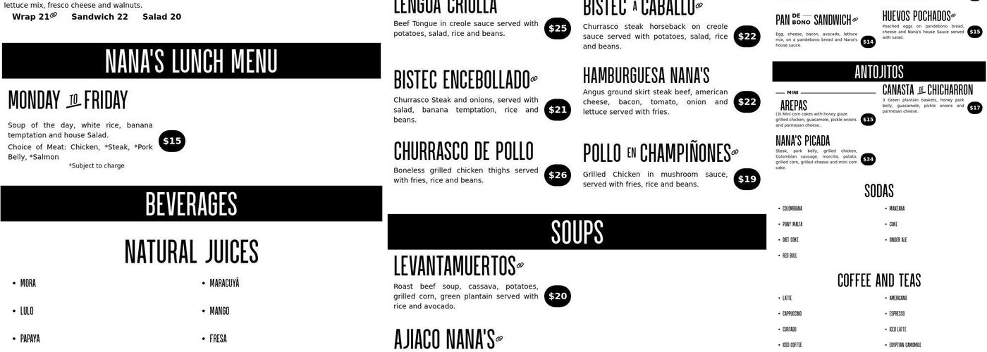 Nana's Kitchen New York Menu