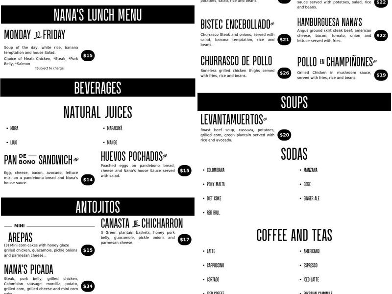 Nana's Kitchen New York Menu