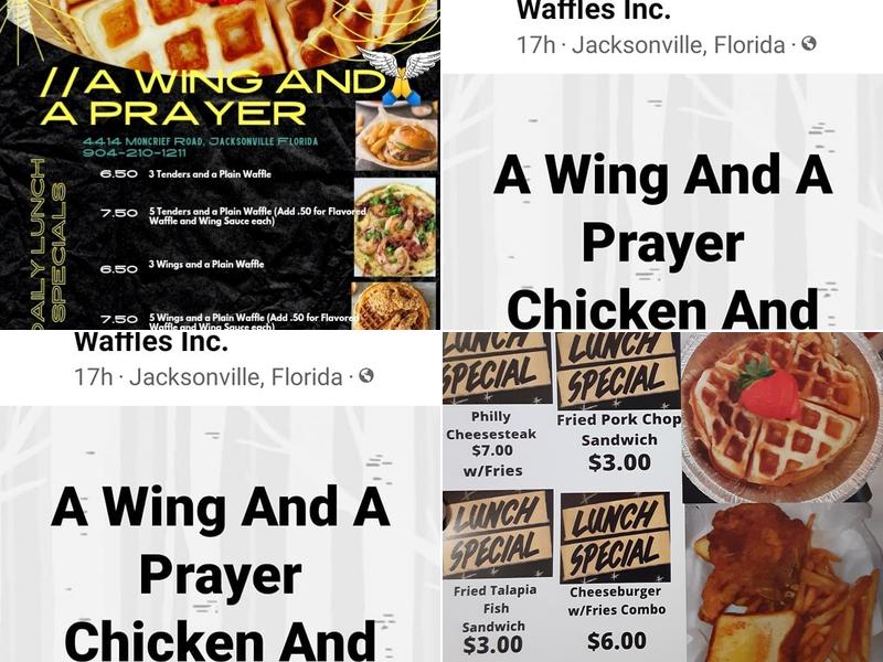 A Wing and Prayer and Gourmet Waffles Inc Menu