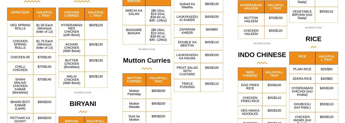 Dastarkhwan Catering Menu