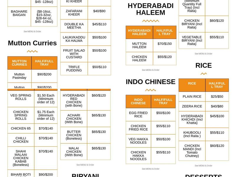Dastarkhwan Catering Menu