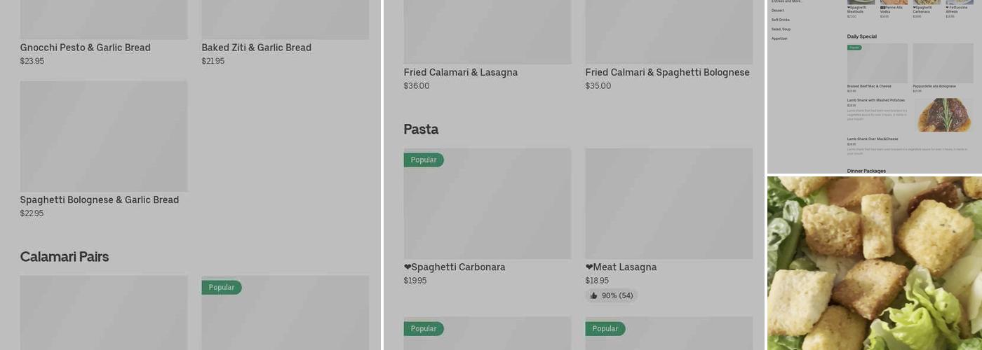 Pasta Ciao Amore Menu