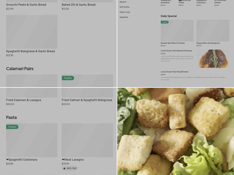 Pasta Ciao Amore Menu