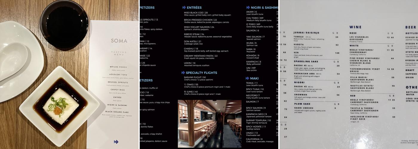 SOMA SUSHI OMAKASE Menu