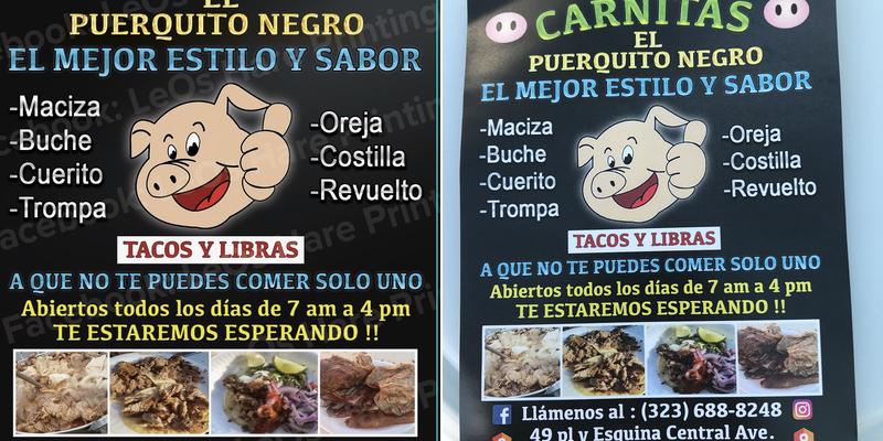 CARNITAS EL PUERQUITO NEGRO Menu