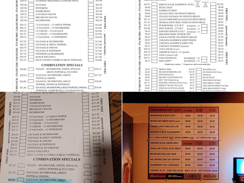 Barnaby's Twin Branch Menu