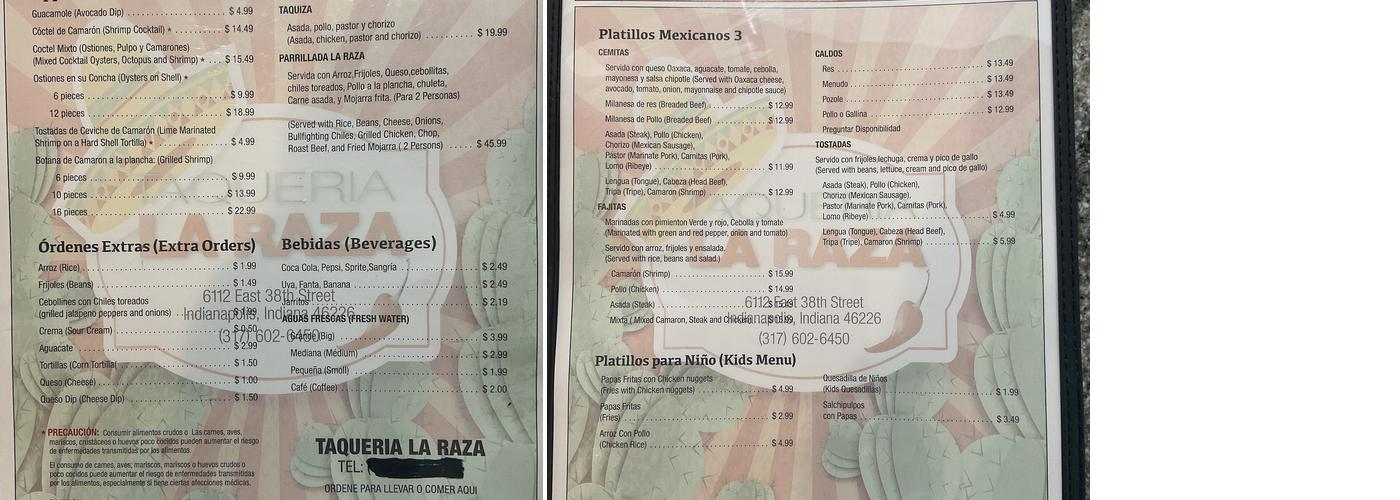 Taqueria La Raza Menu