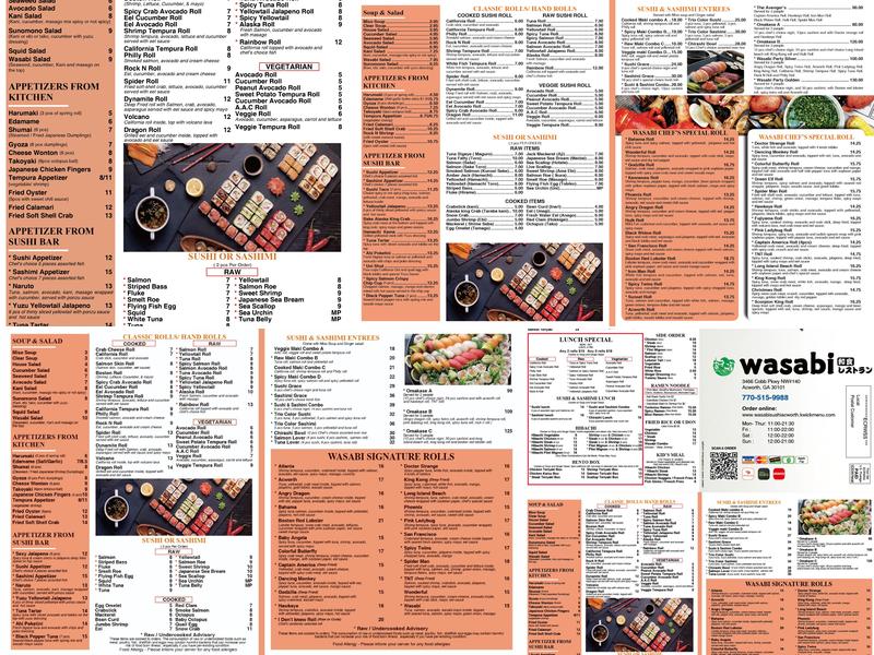 Wasabi Sushi Steak Menu