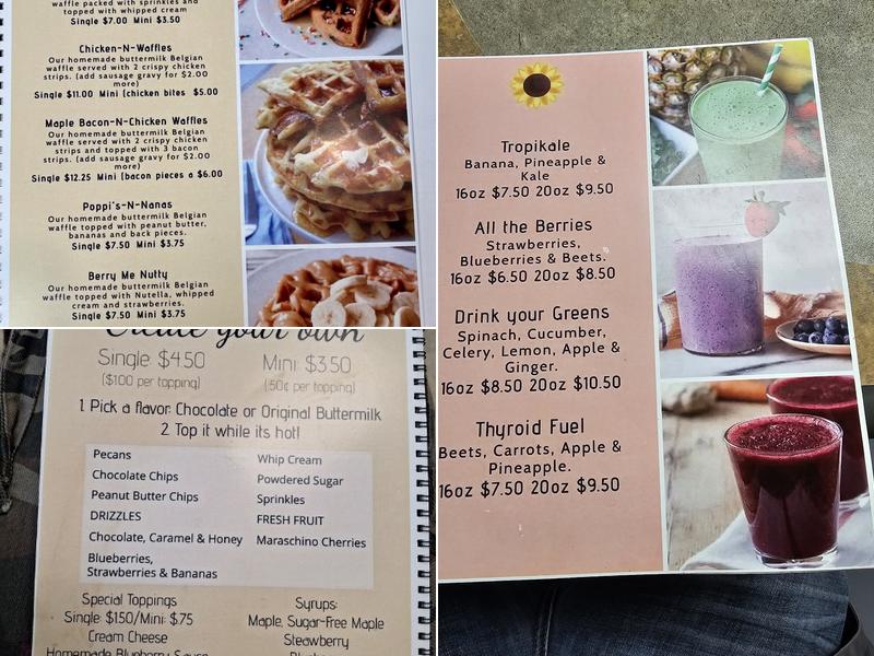 Poppi's Waffles + Health Juice Menu