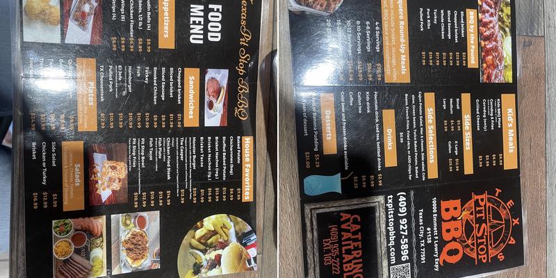 Texas Pit Stop Menu