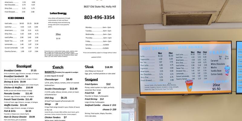 Country Corner Cafe Menu