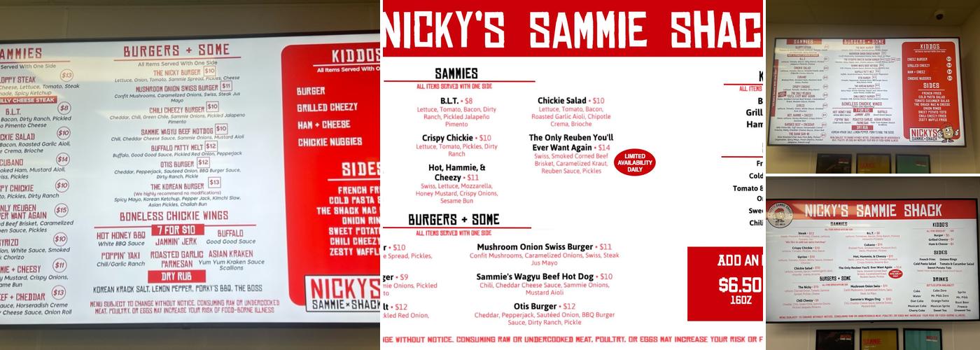 Nicky's Sammie Shack Menu