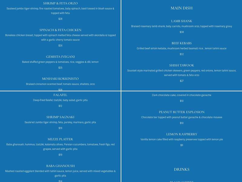 Calypso - Mediterranean Cuisine Menu