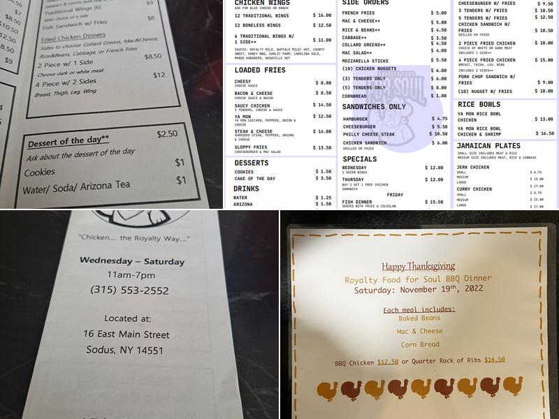 Royalty Food for Soul Menu