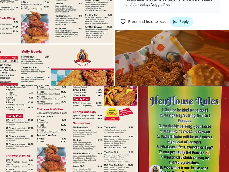Hen House Chicken and Catfish Co Menu