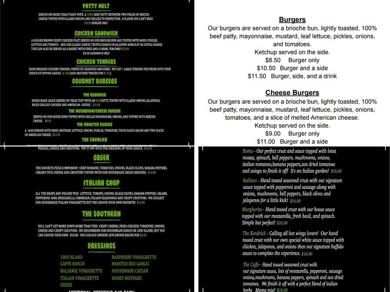 The Caffe Menu