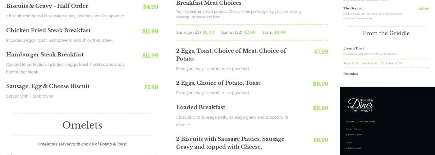 Sherri Lynn's Diner Menu