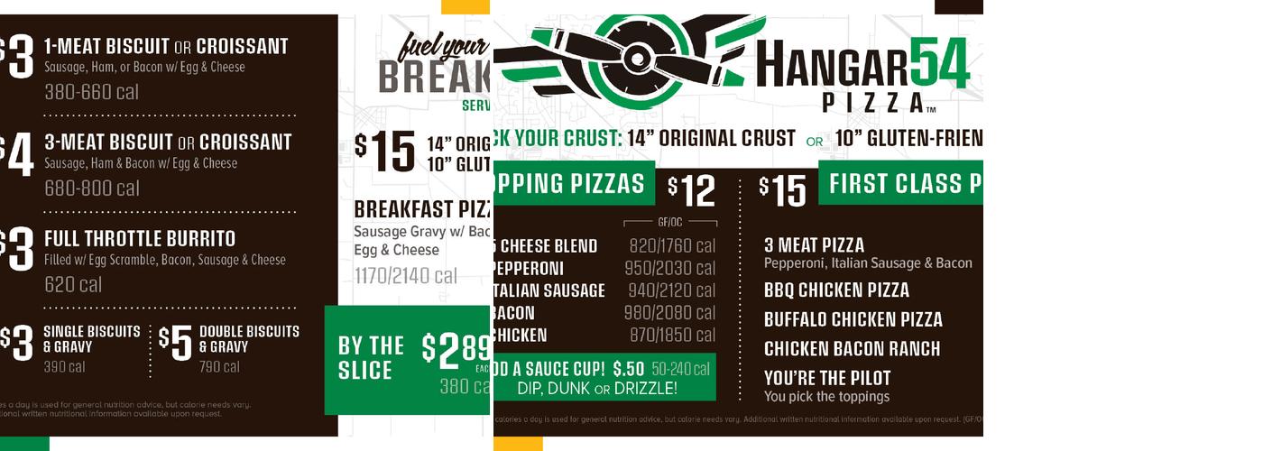 Hangar 54 Pizza Menu