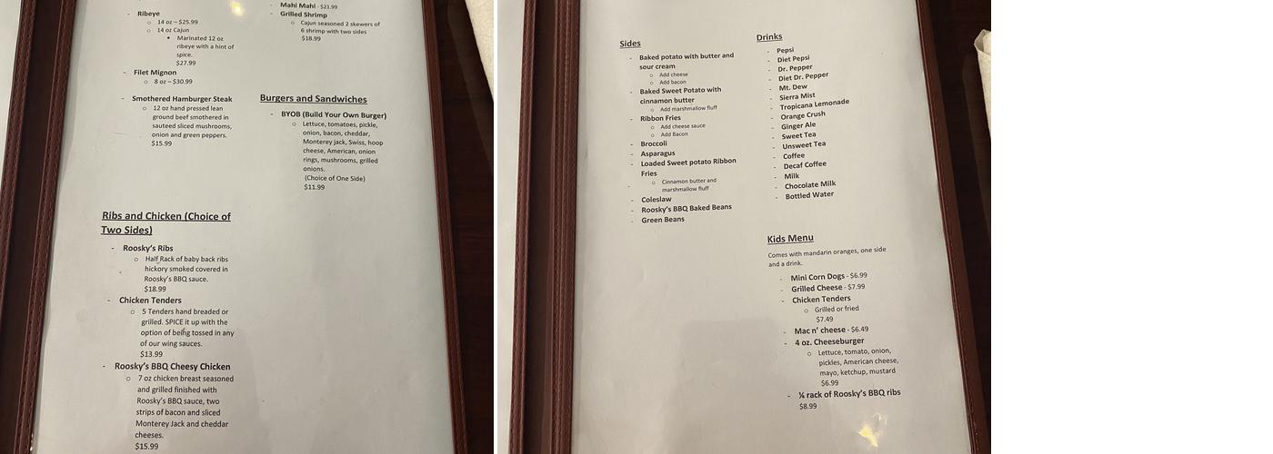 Roosky's Bar & Grill Menu