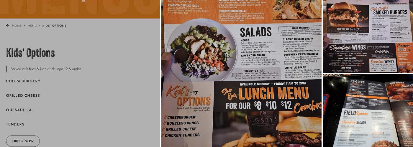 Rigsby's Smoked Burgers, Wings & Grill Menu