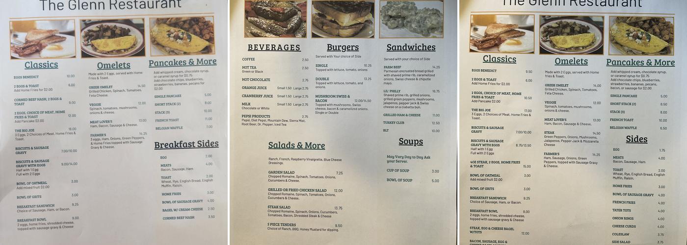 The Glenn Restaurant Menu