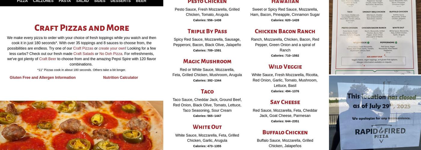 Rapid Fired Pizza Menu
