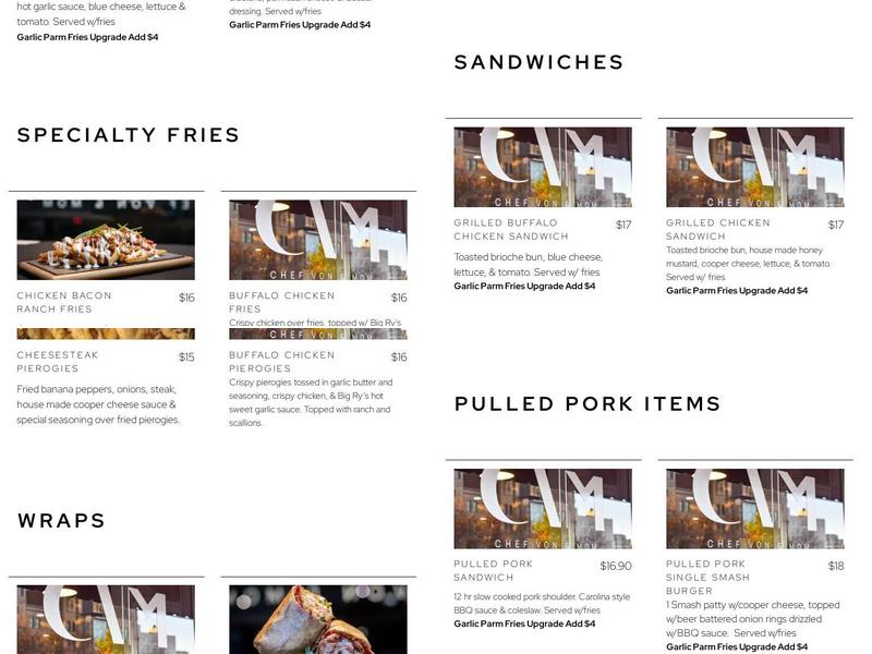 Chef Von & Mom Menu