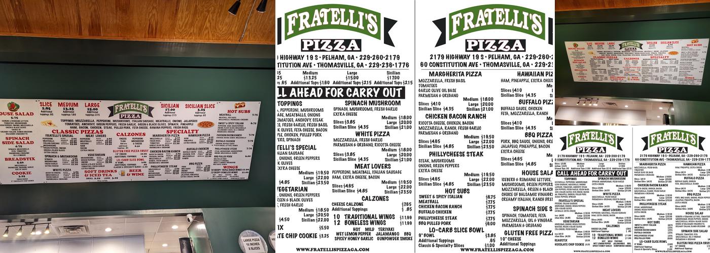 Fratelli's Pizza Menu