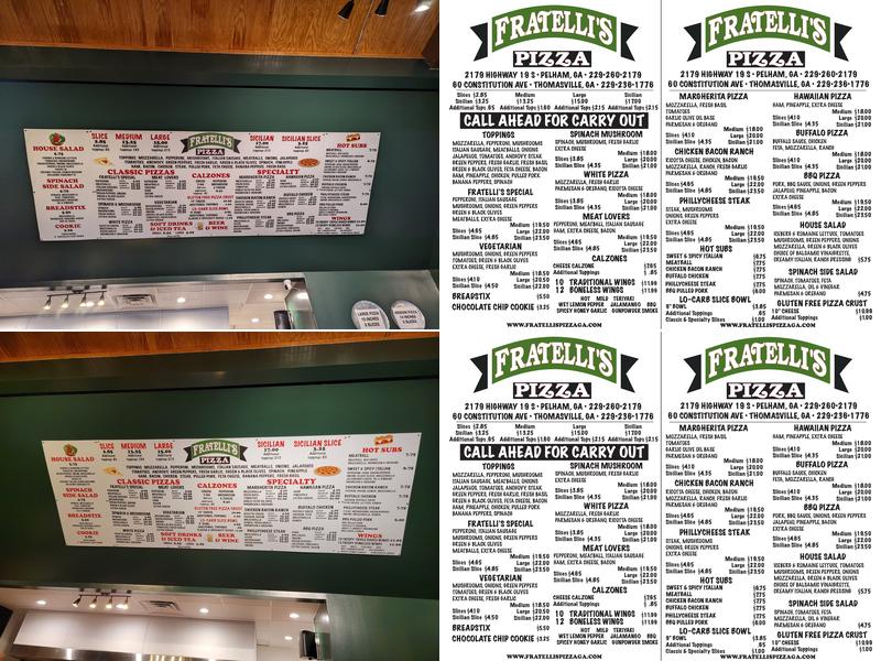 Fratelli's Pizza Menu