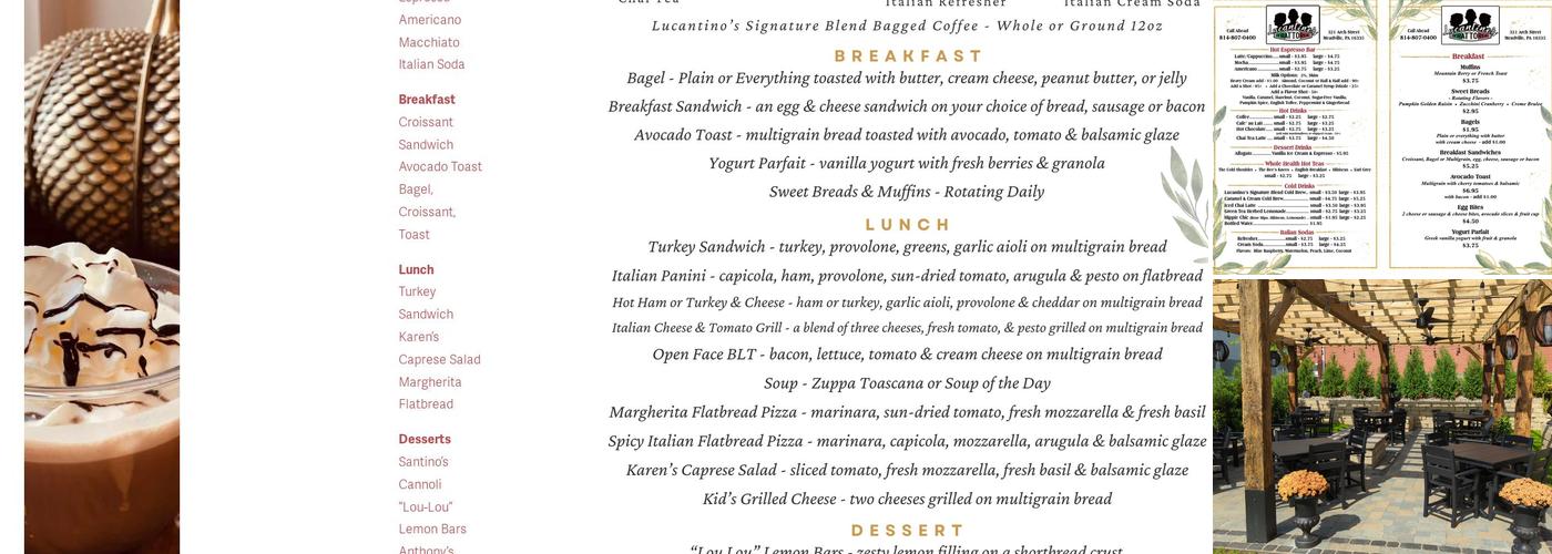 Lucantino’s Trattoria Menu