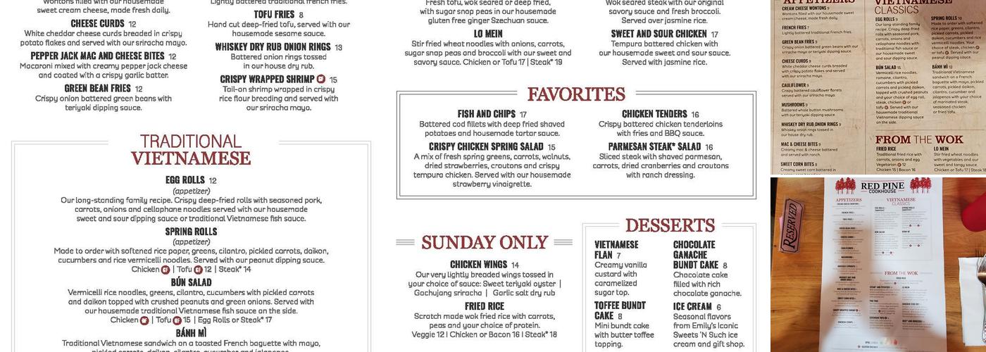 Red Pine Cookhouse Menu