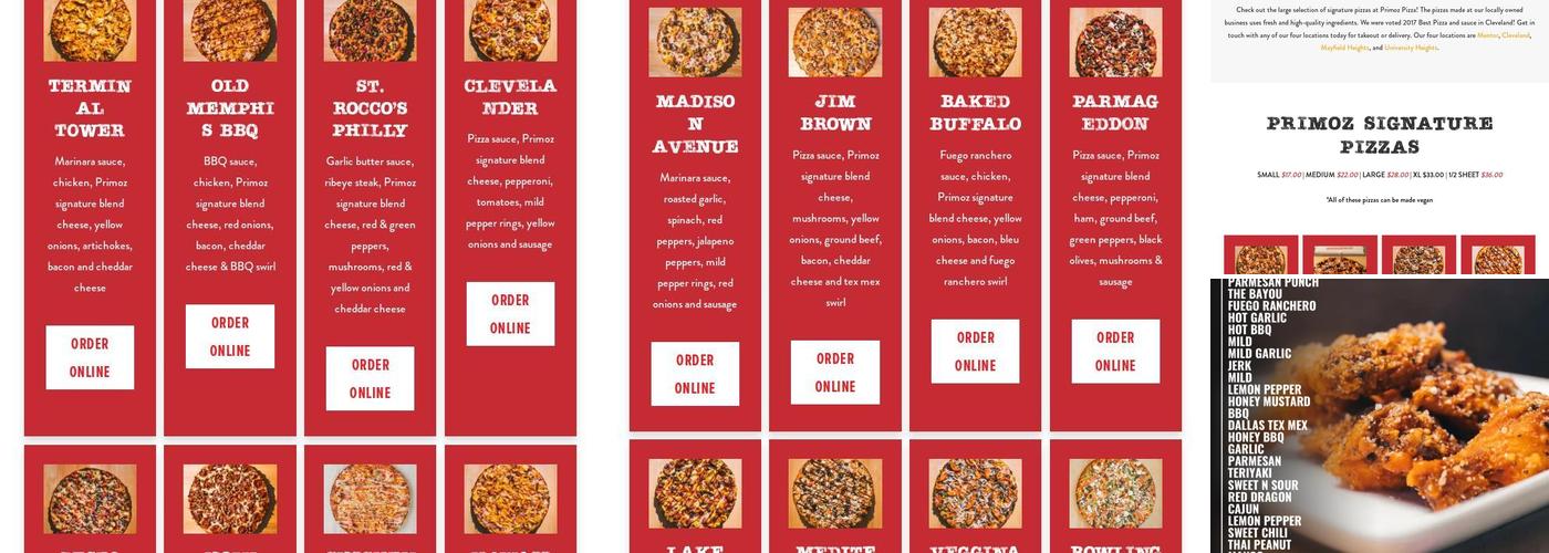 Primoz Pizza - University Heights Menu