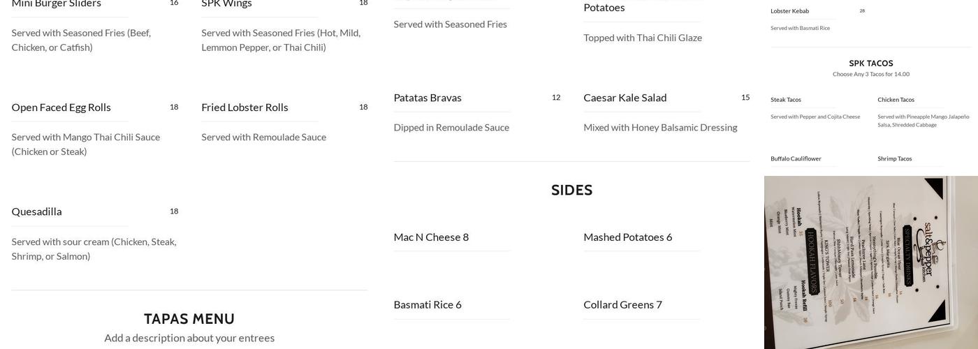 Salt and Pepper Kitchen Menu