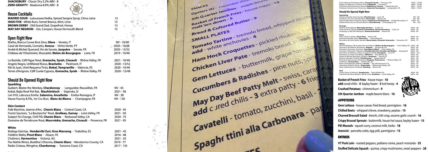 May Day Menu